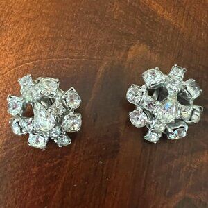 Vintage Unsigned Rhinestone Clip-On Earrings